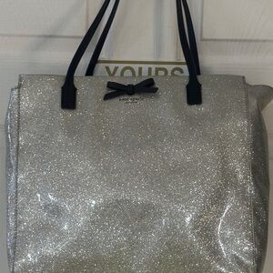 Kate Spade Silver Sparkle Tote with Black Bow